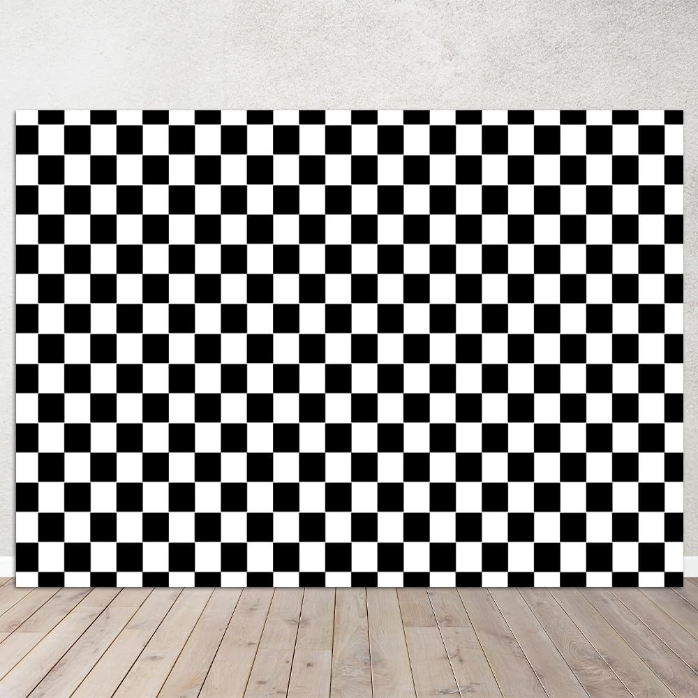 7x5Ft Black And White Checkerboard Theme Photography Backdrop Kids Party Decor
