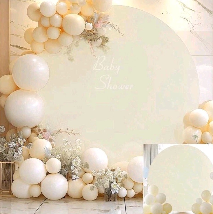 White Round Spandex Backdrop Cover Solid Wrinkle Resistant Reusable Washable
