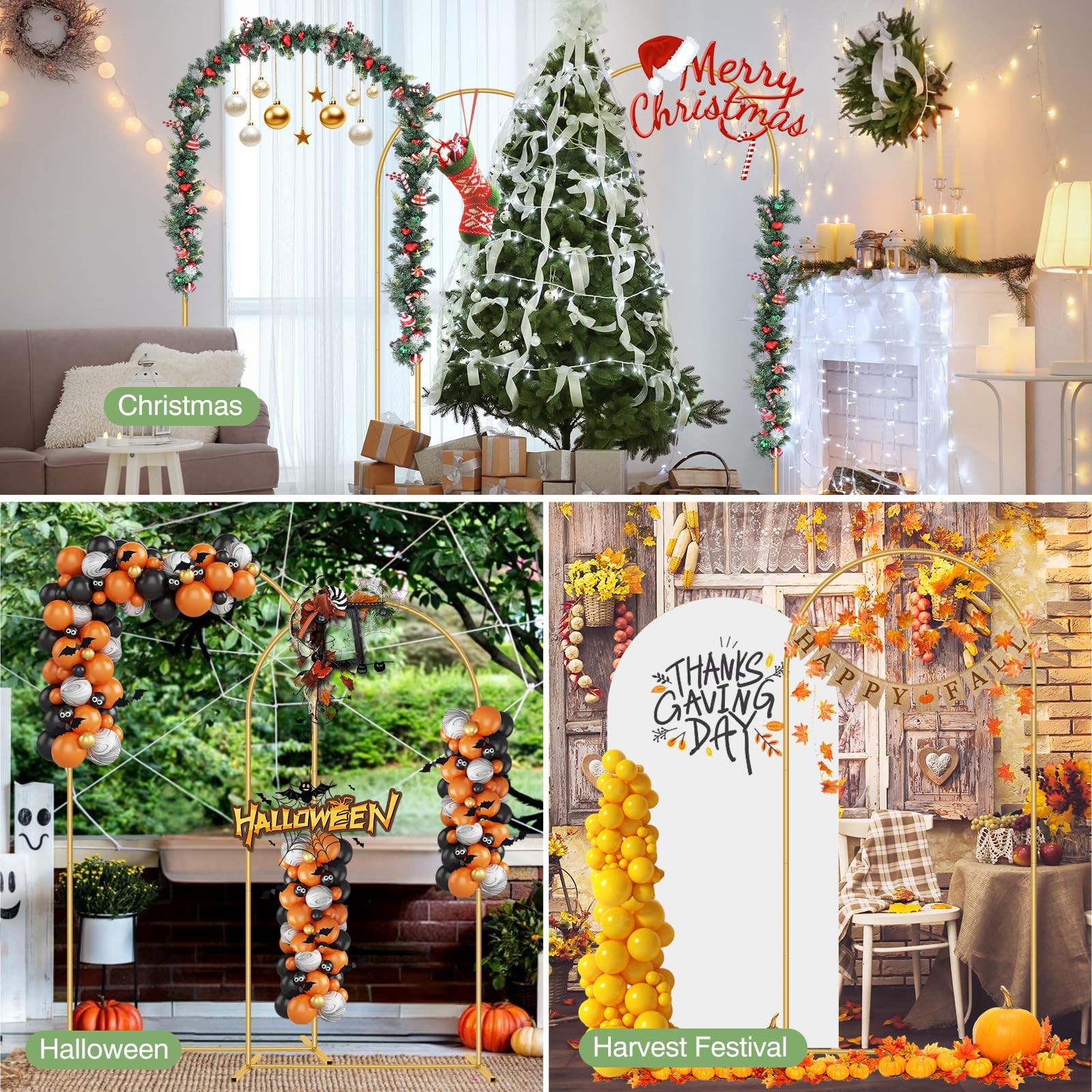 Metal Arch Backdrop Stand 7.2FT+6FT Wedding Arch Backdrop Stand Set of 2 Gold…