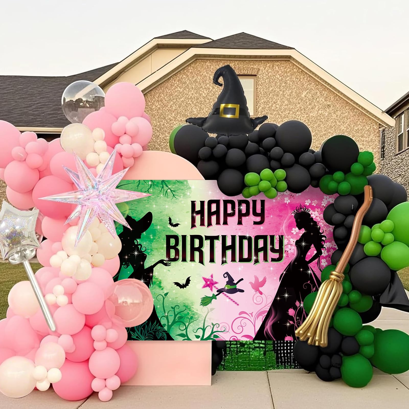 Pink and Green Birthday Backdrop 72.8 inches x 43.3 inches, pink green