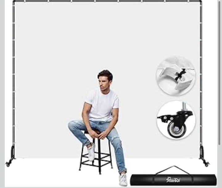 Movable Backdrop Stand With Screen and Wheels Photography 7×6.5ft White