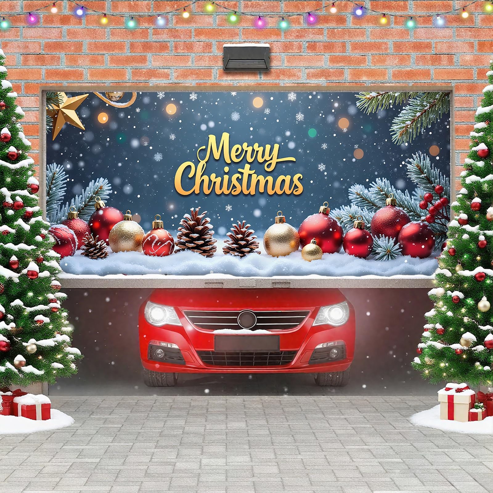 Christmas Garage Door Cover, Large Christmas Banner Backdrop Decorations Hang…