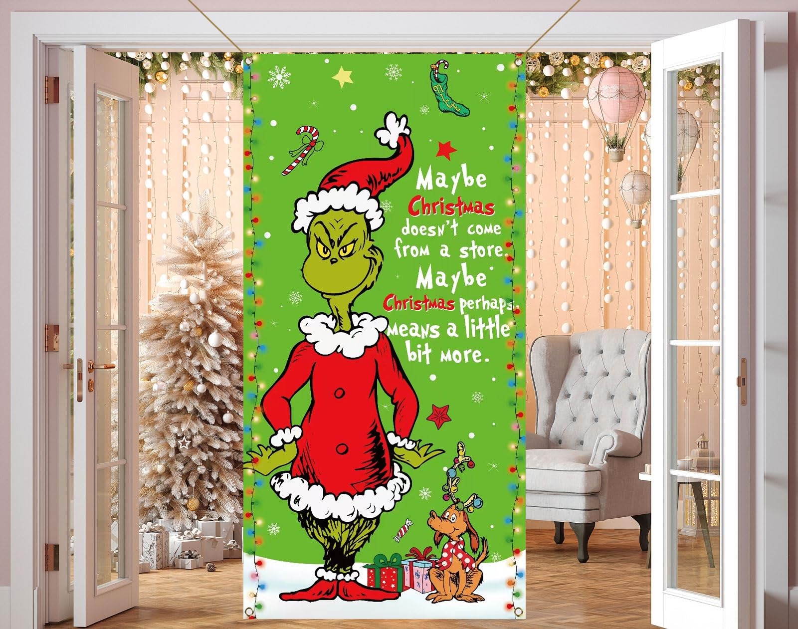 Sunwer Green Christmas Door Cover Whoville Winter Holiday 3ft x 6ft,