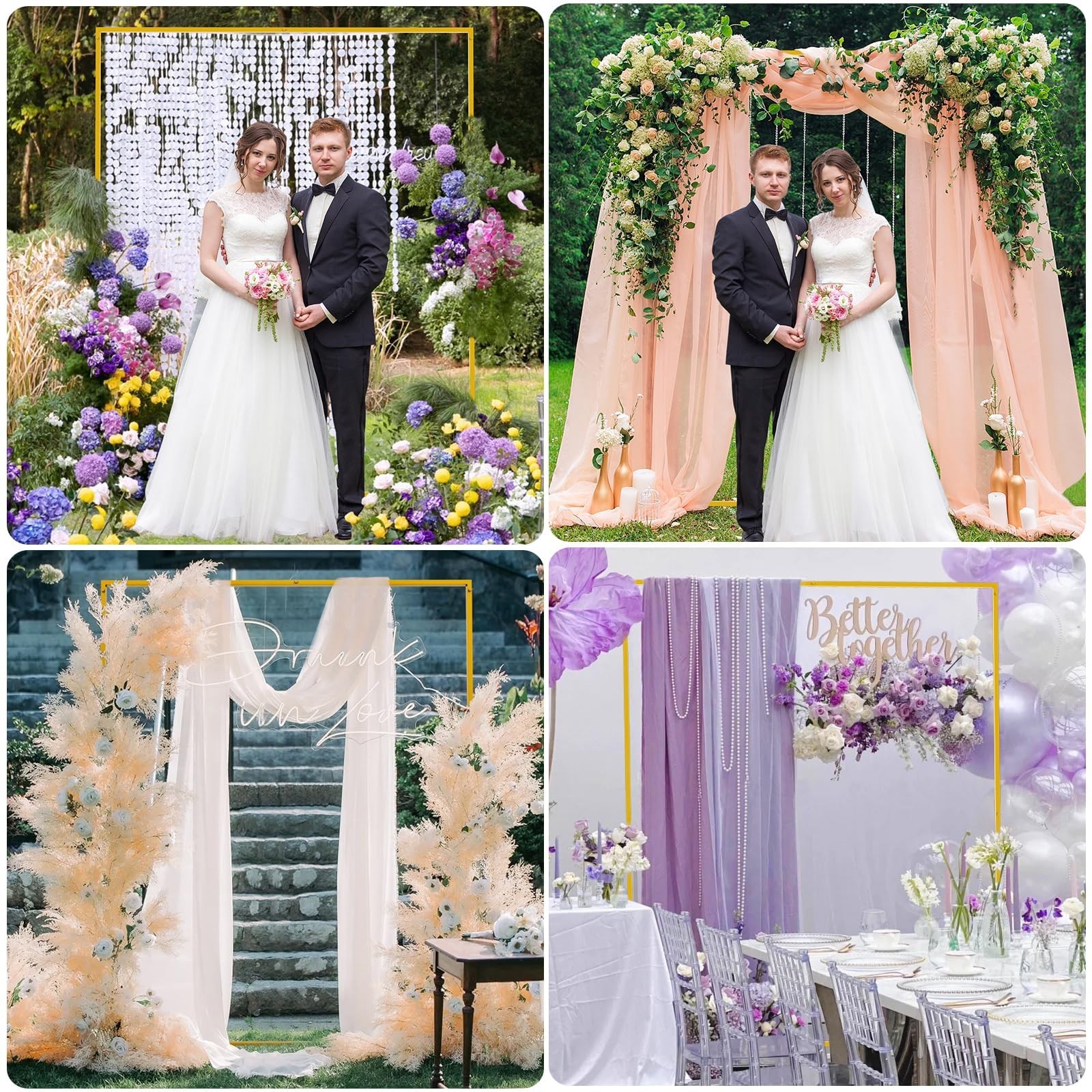 Backdrop Stand Square Wedding Arch 6.6FT x 5.2FT Gold Metal Balloon Arch Back…