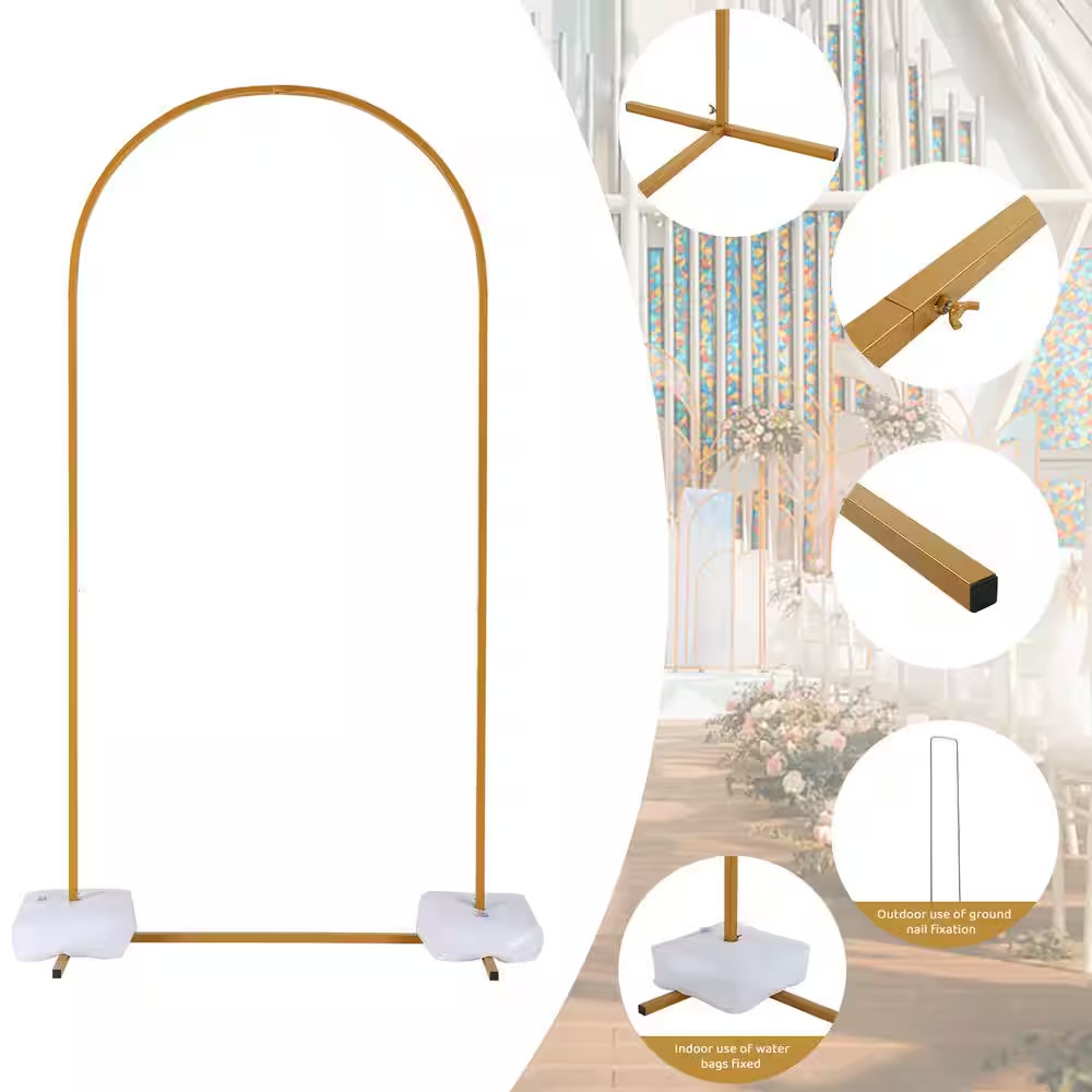 39.36 In. W X 78 In. H Gold Metal Backdrop Stand Arch Arbor