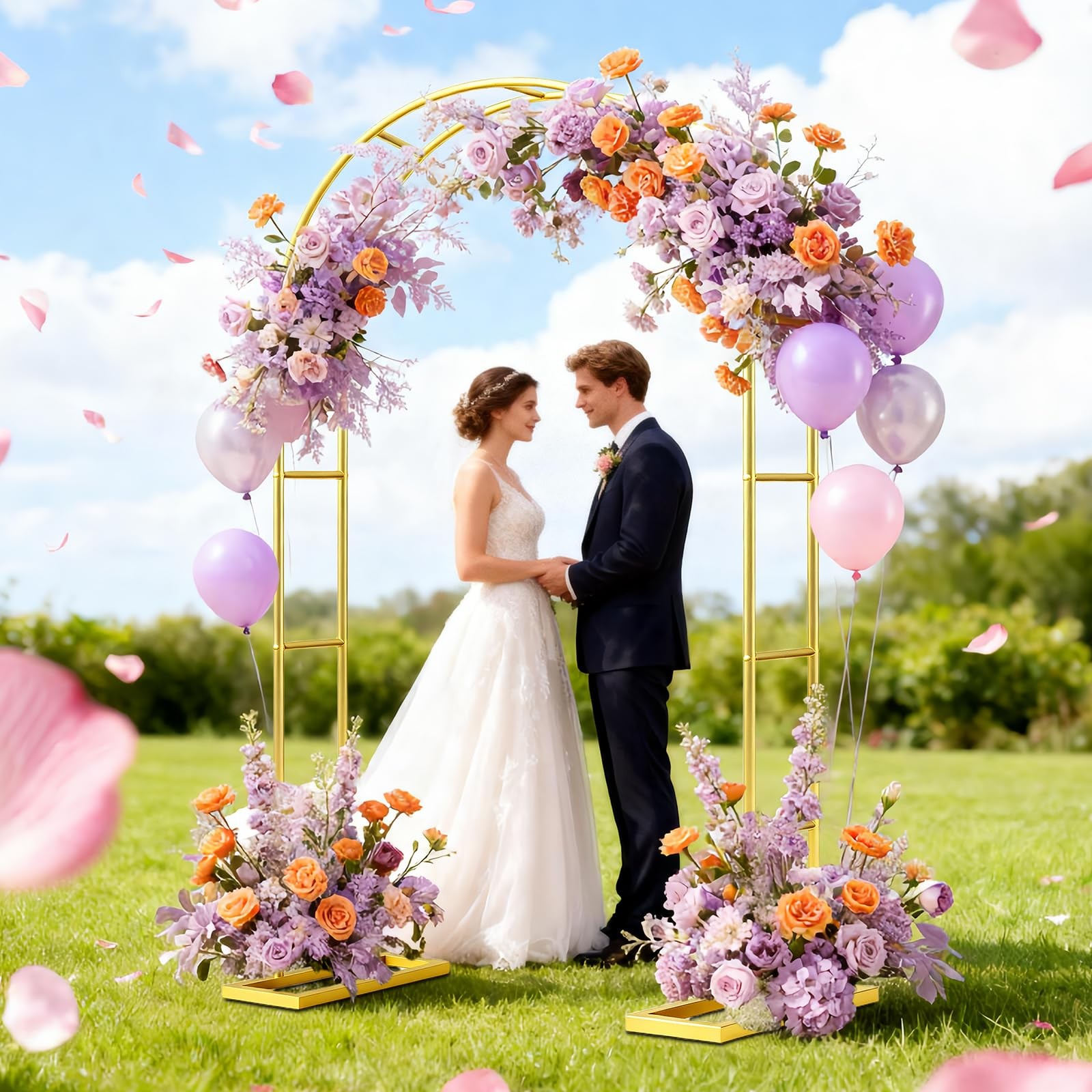 6.6FT Metal Wedding Arch Stand Gold Square Arched Backdrop Frame，Assemble Fre…