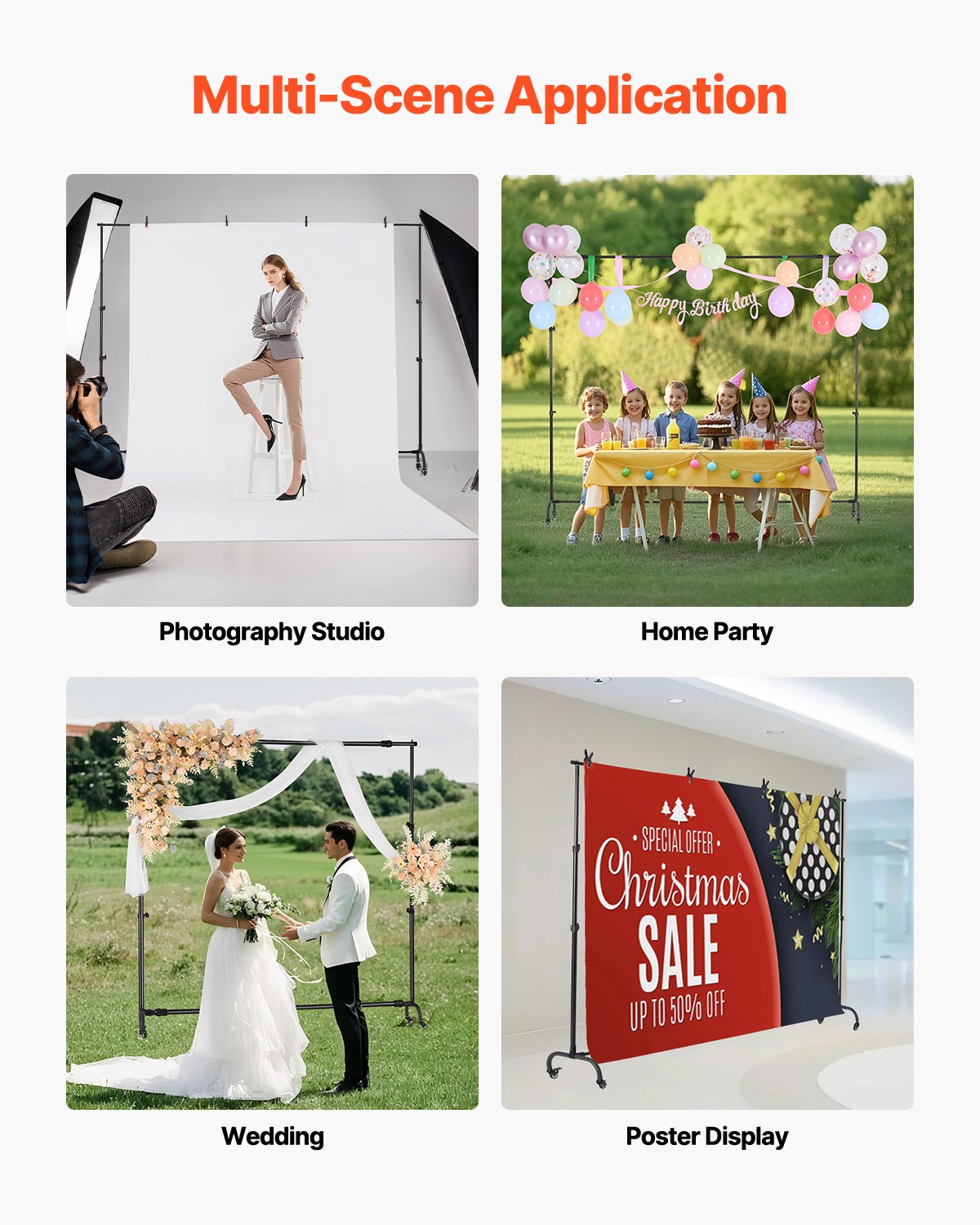 Backdrop Stand Movable Stand Kit 7 x 10 ft for Party & Photo Video Studio