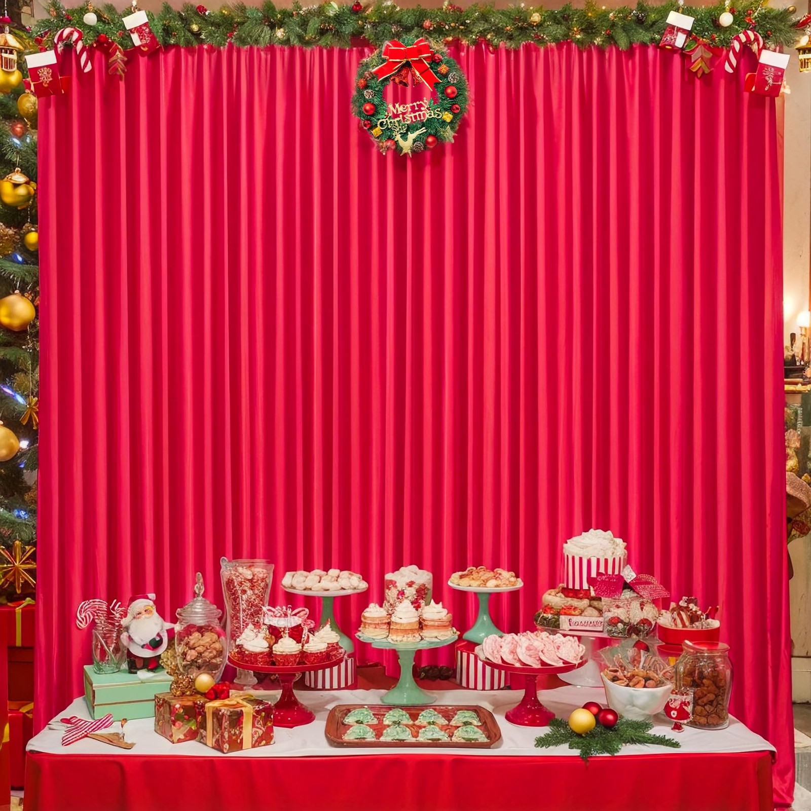 8x10FT Red Backdrop Curtains for Wedding Parties, Polyester Photo Backdrop Dr…