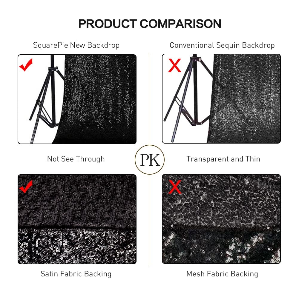 8x8ft Black Sequin Backdrop, High Density Non-Transparent Glitter Curtain for…