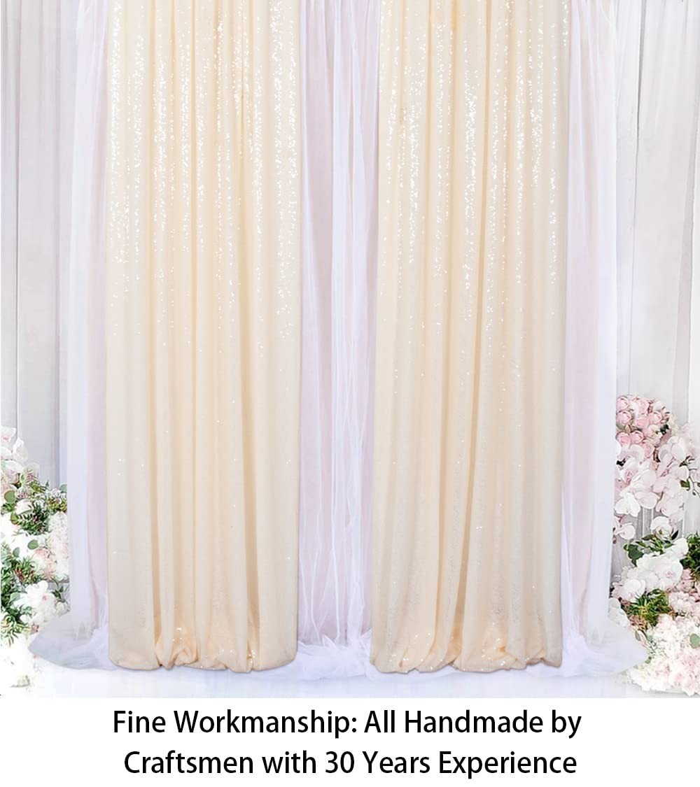 2 Panels Ivory Sequin Curtains, 2FTX7FT, Glitter Backdrop Drapes, Party, Photo