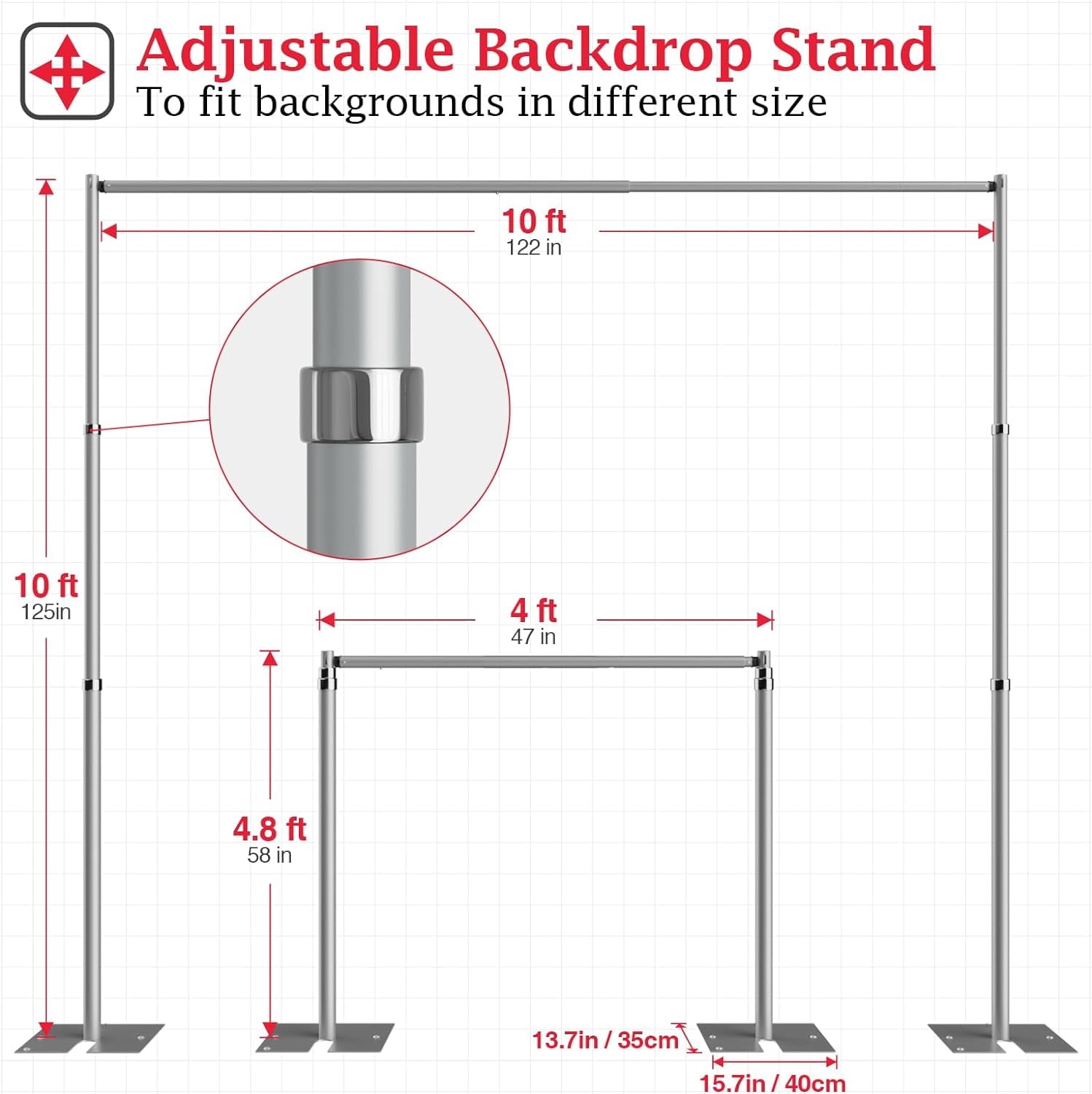 Emart Drape Backdrop Stand Kit, Heavy Duty Adjustable Metal Frame, 10ft x 10ft,