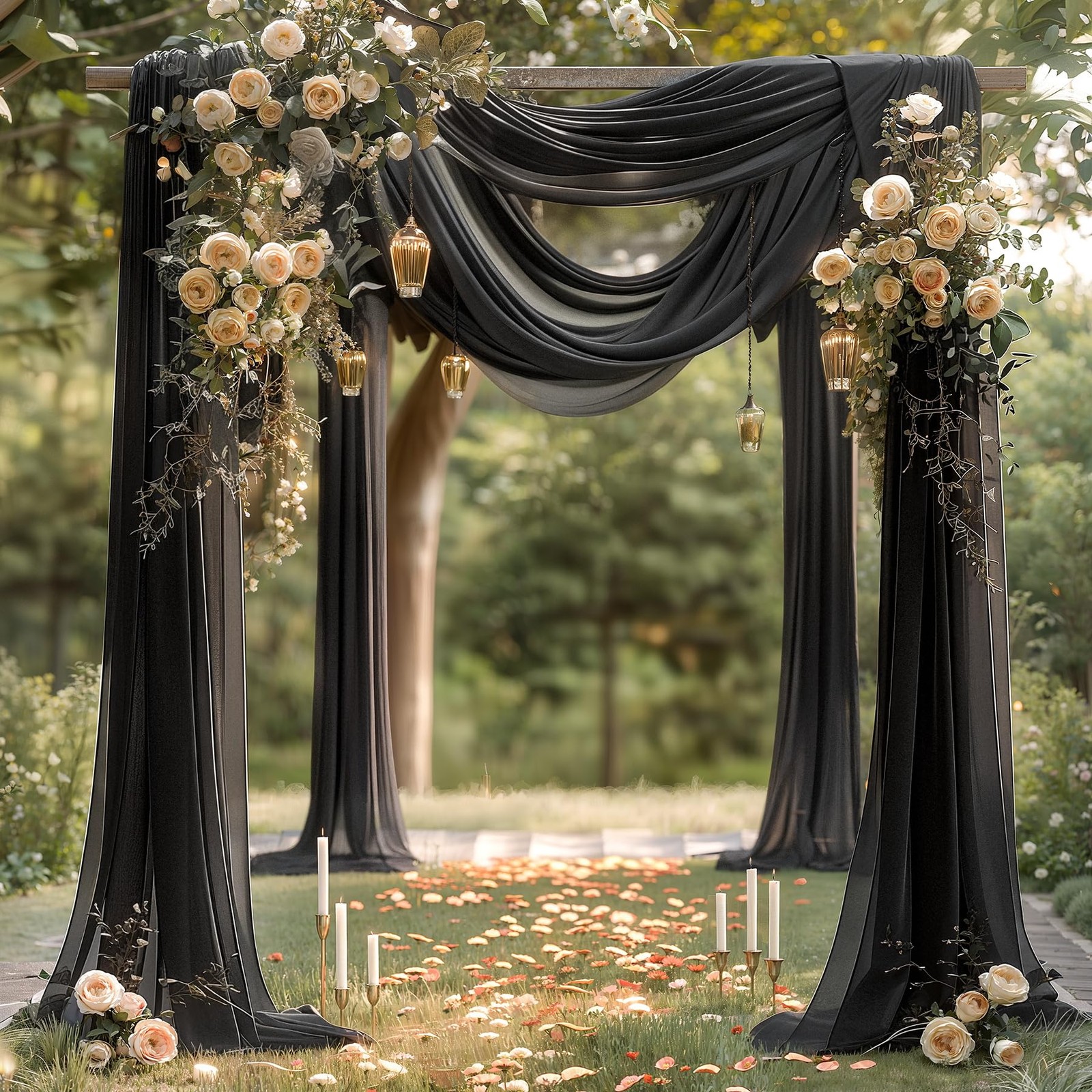 2 Panels Black Arch Draping Fabric, 30 Inch x 20FT, Sheer Backdrop, Decor