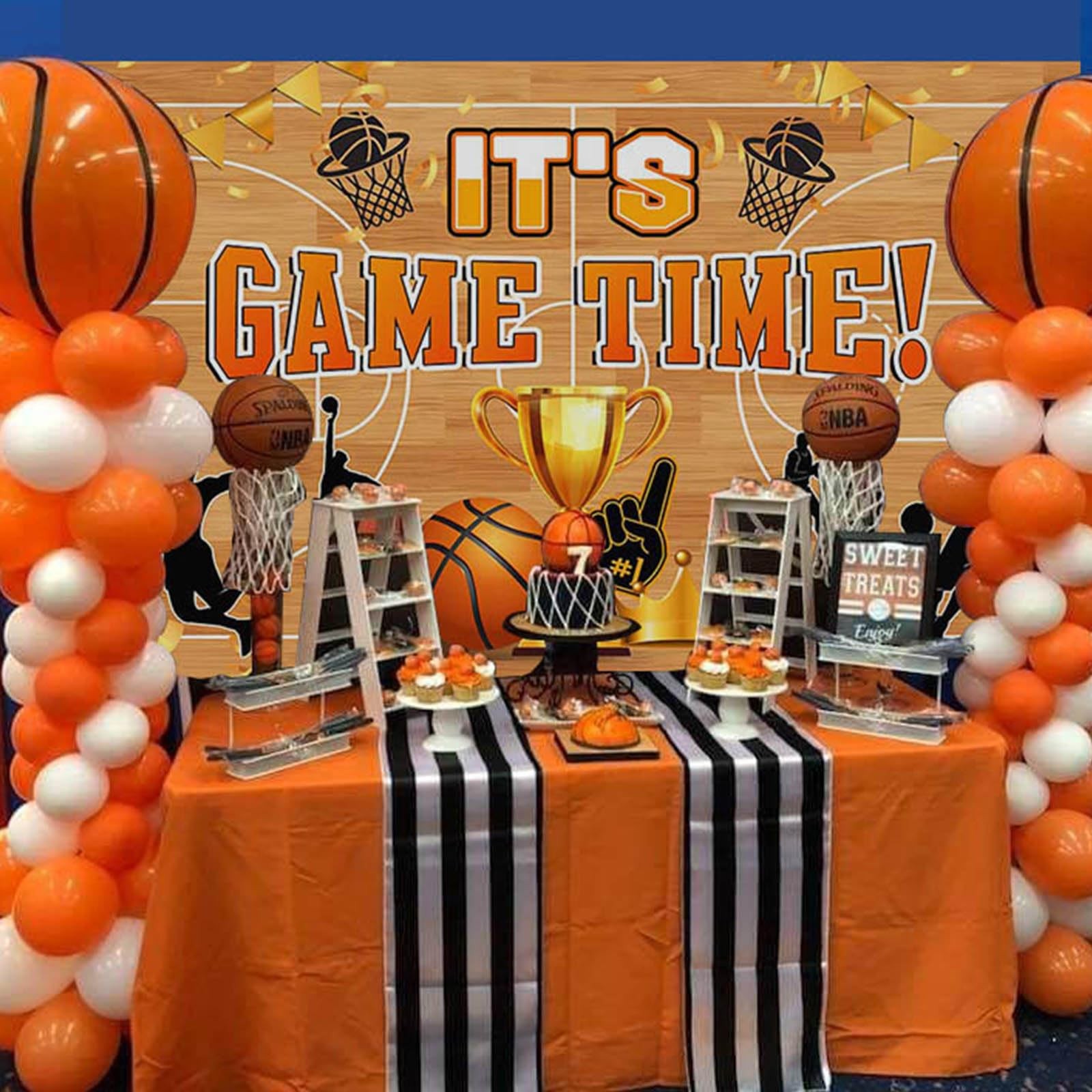 Mocsicka Basketball Birthday Banner It’s Game Time 6×3.6ft, Orange