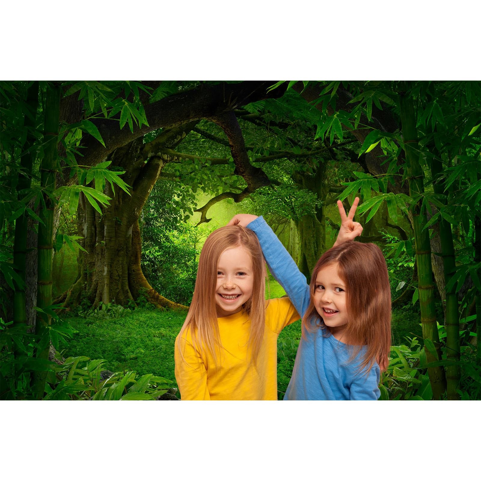 Jungle Forest Backdrop Rainforest Huge Trees Natural 7x5ft, Pure Green