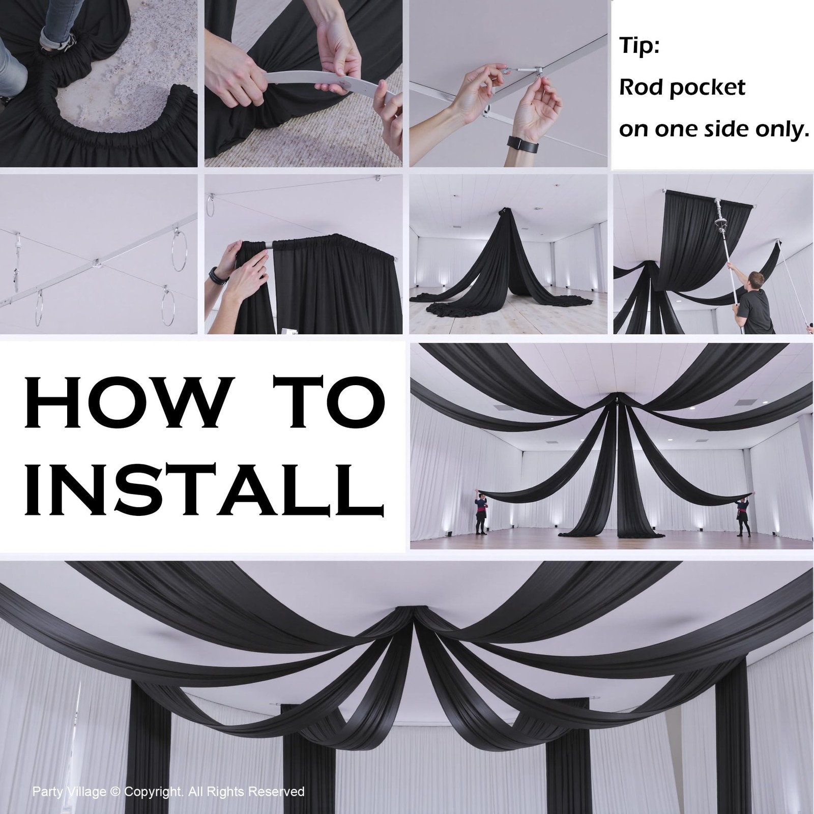 6 Panels 5ft(W) x 20ft(H) Black Ceiling 60″W x 240″L (Pack of 6),
