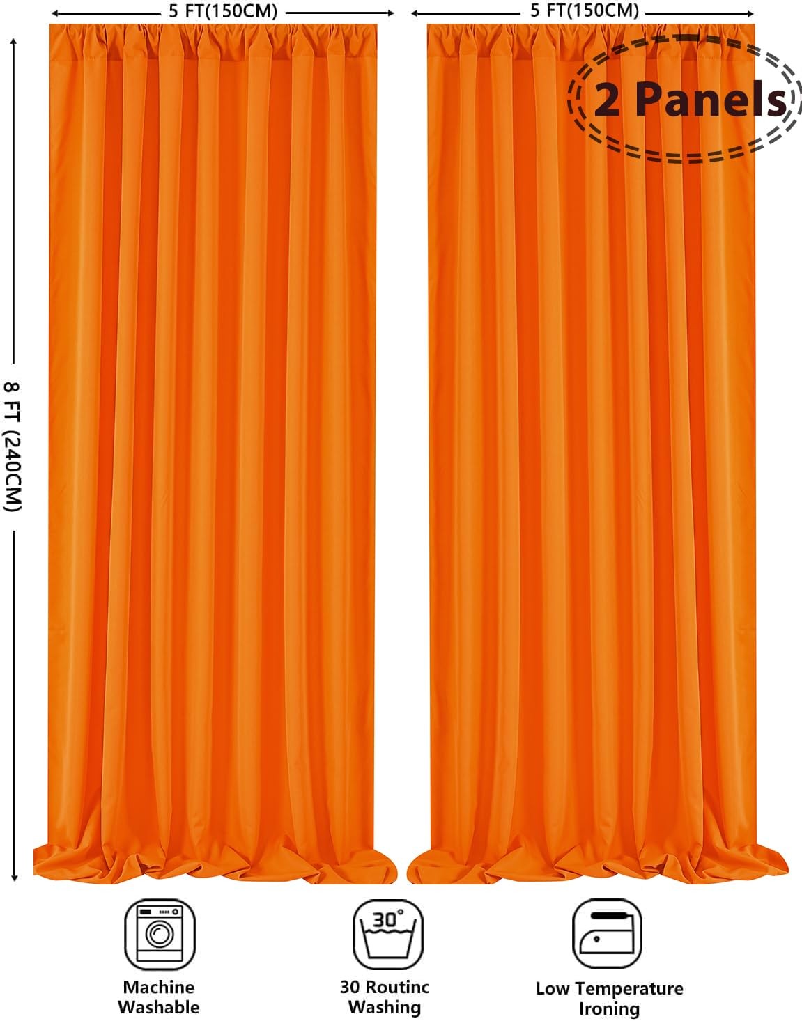 10×8 Ft Orange Backdrop Panels Polyester Curtains Fabric Wall Stage Drapes