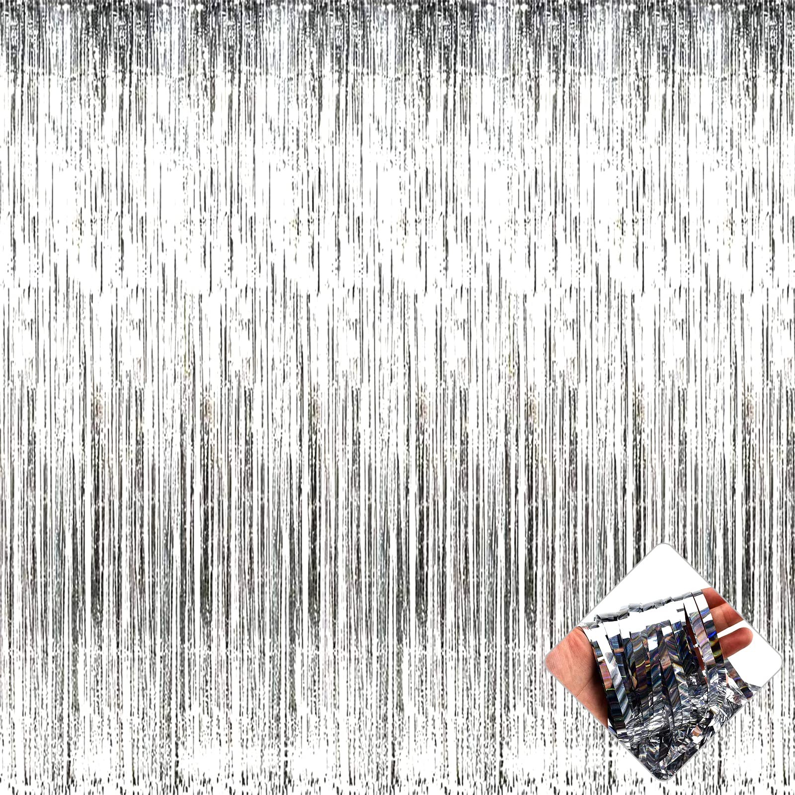 4 PCS 3.2×9.8 Ft Silver Foil Fringe Curtain Backdrop Metallic Tinsel Streamer