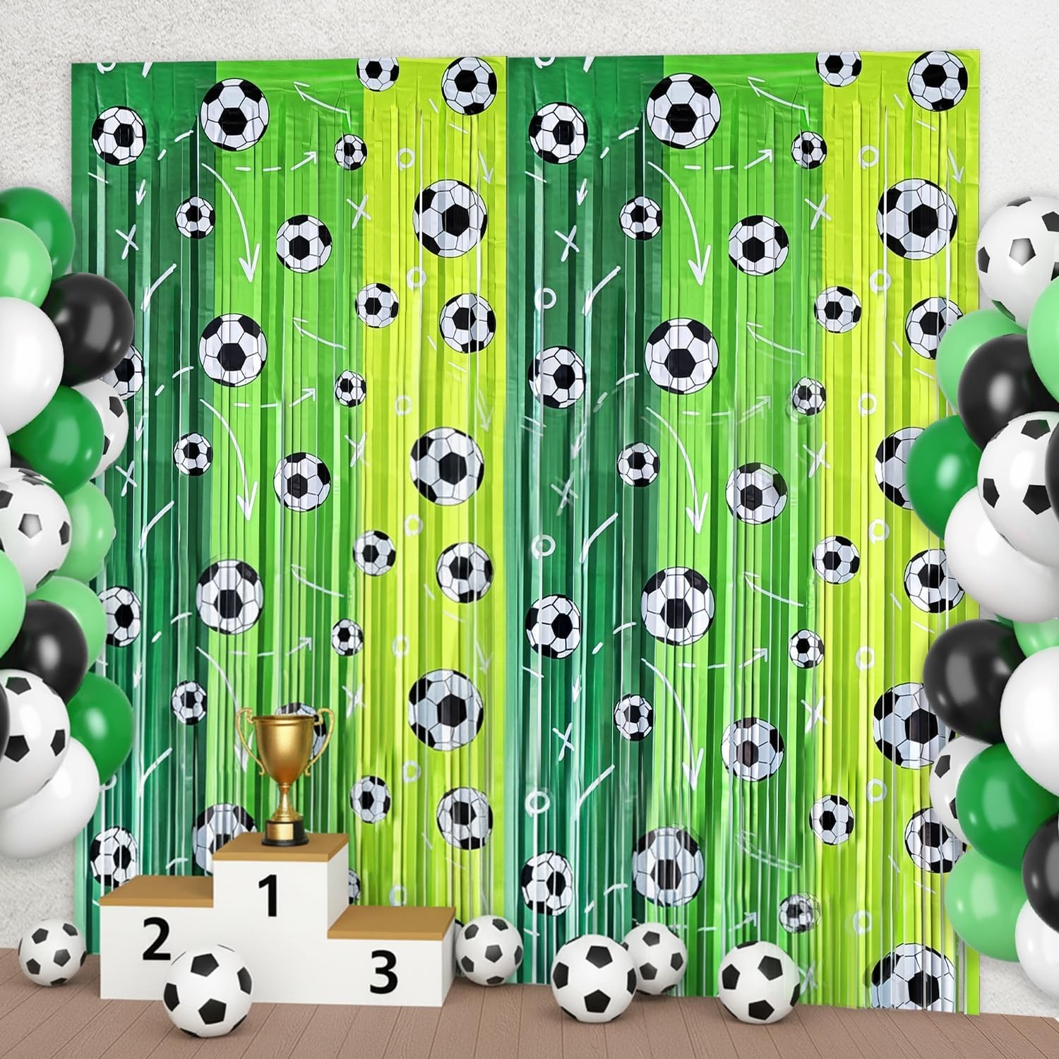 Soccer Foil Fringe Curtains Backdrop Birthday Party Decorations, 4 Pack 3.28 …