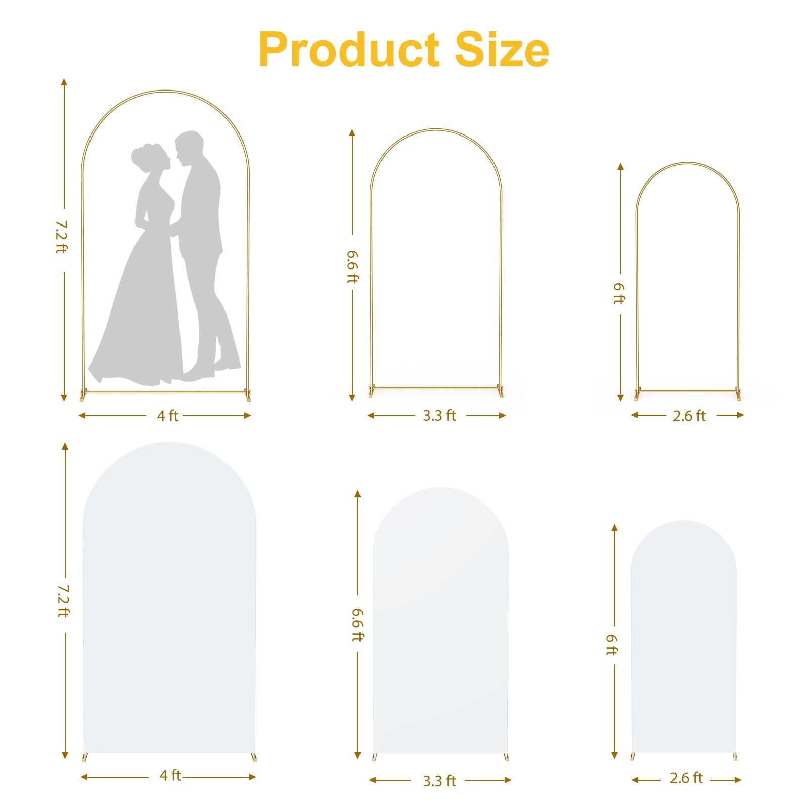 Metal Arch Backdrop Stand and Cover Set 7.2FT/6.6FT/6FT, Wedding Arch Frame w…
