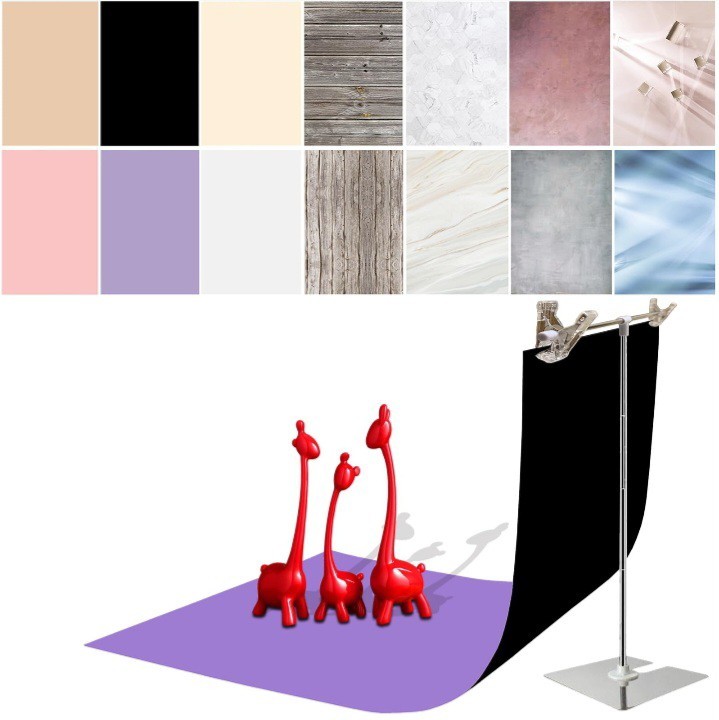 Double Sided Photography Backdrops 7 Pieces 14 Options 34” X 23”, No Stand