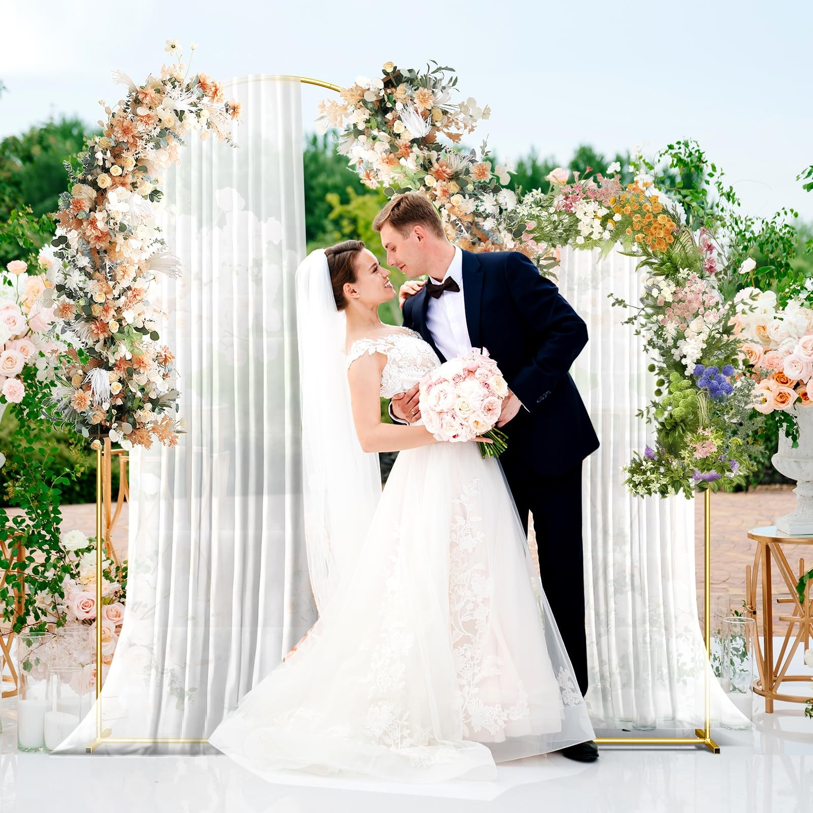Metal Arch Backdrop Stand, 7.2FT+6FT Wedding Arch Frame, Gold Wedding Arch Ba…
