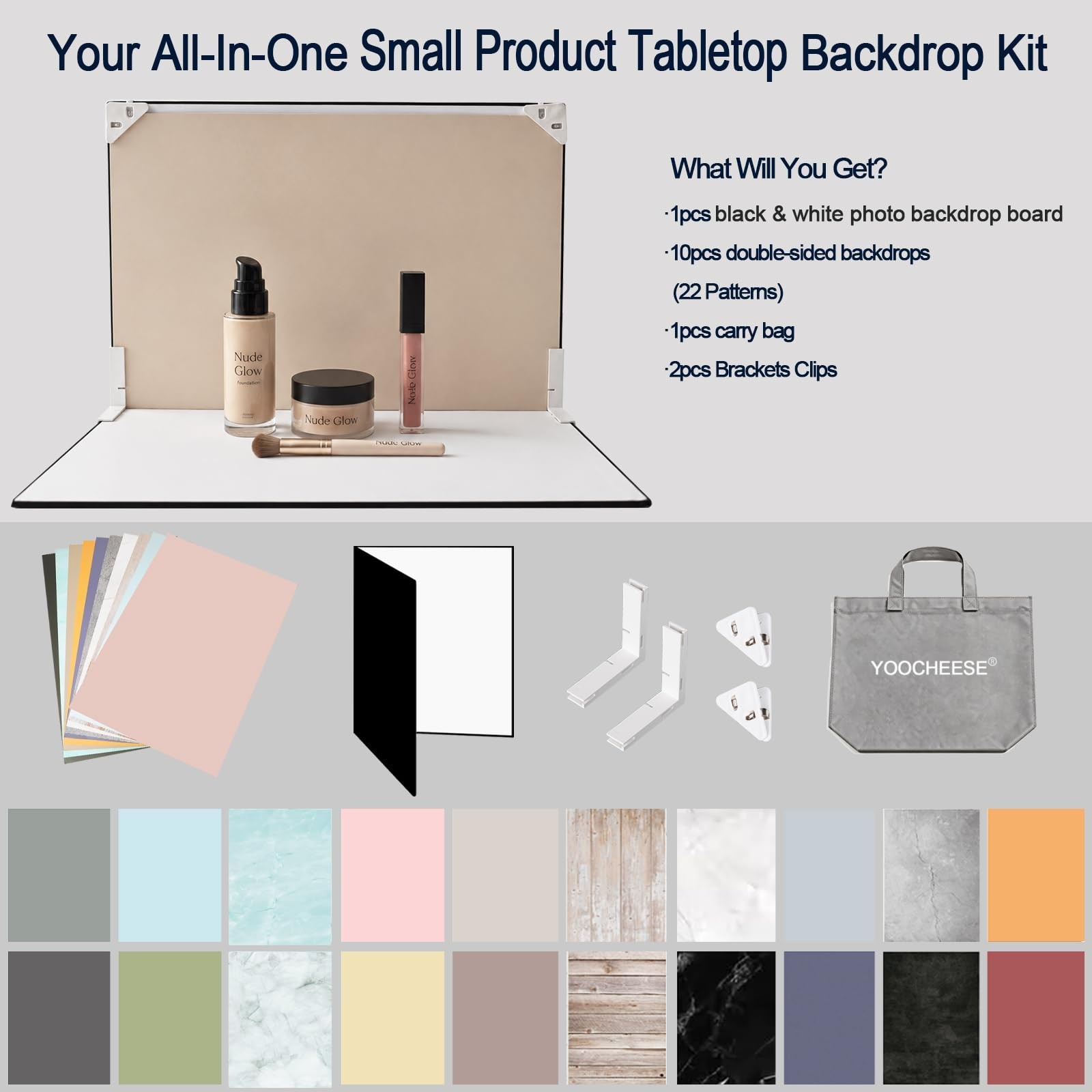 16.5×11.7 Inch Tabletop Photo Backdrop Kit 10 DoubleSided Backgrounds Food