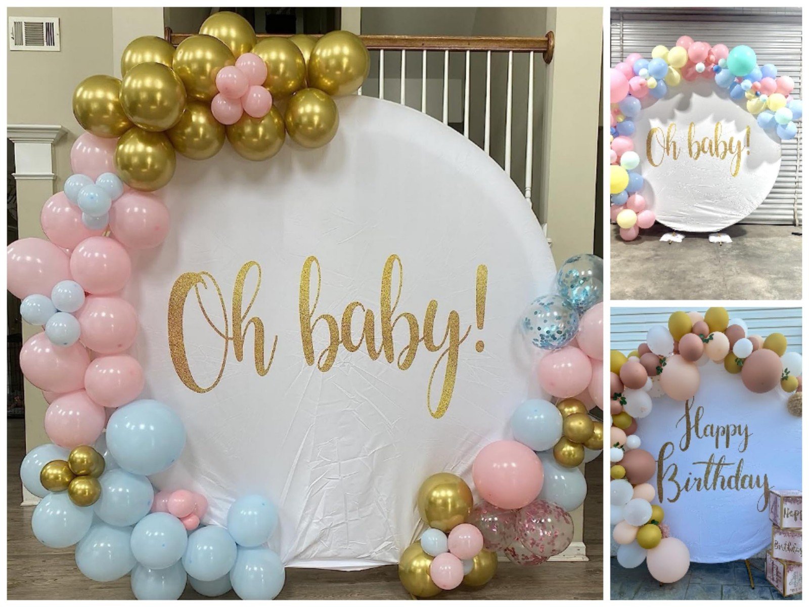Round Backdrop Cover Oh Baby 7.2ftWhite Round Backdrop Cover Gold Oh Baby Sig