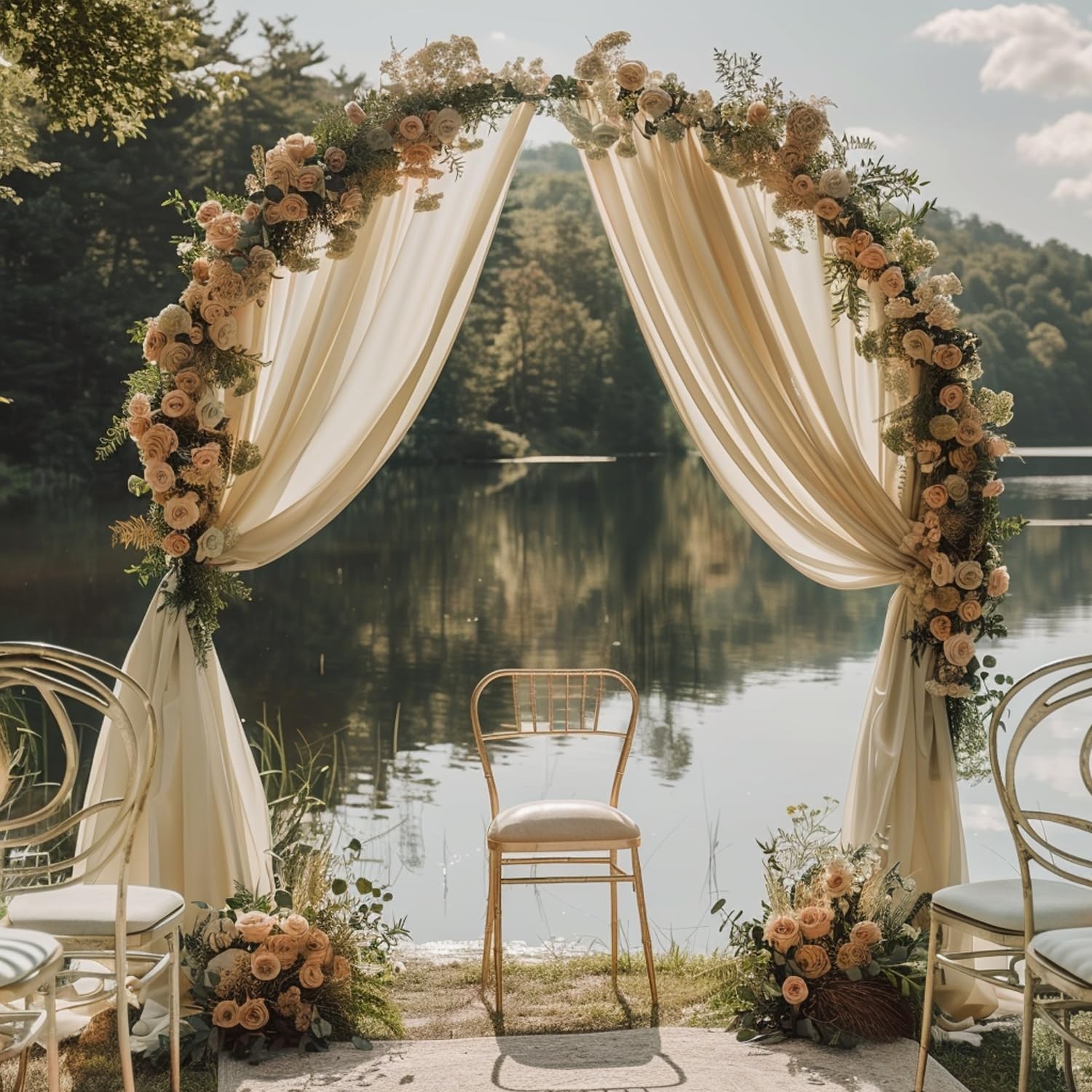 Wedding Arch Draping Fabric 2 Panels 28.7″ x 20FT Champagne Drapes Sheer Fabr…