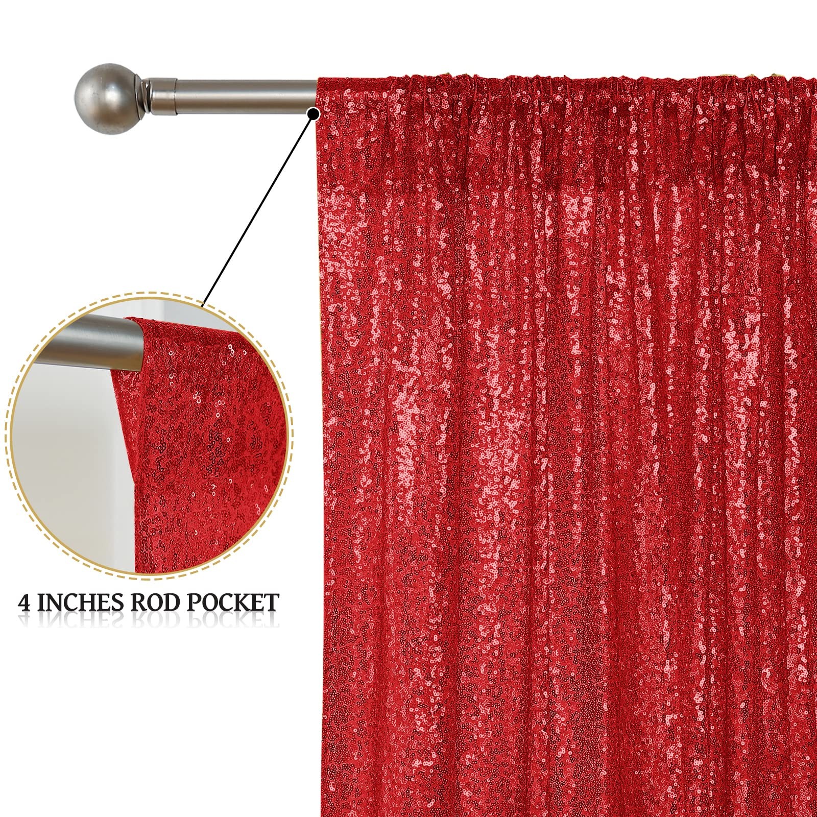 Red Sequin Backdrop Curtain 2 Panels 2FTx8FT Glitter Red Background Drapes Sp…