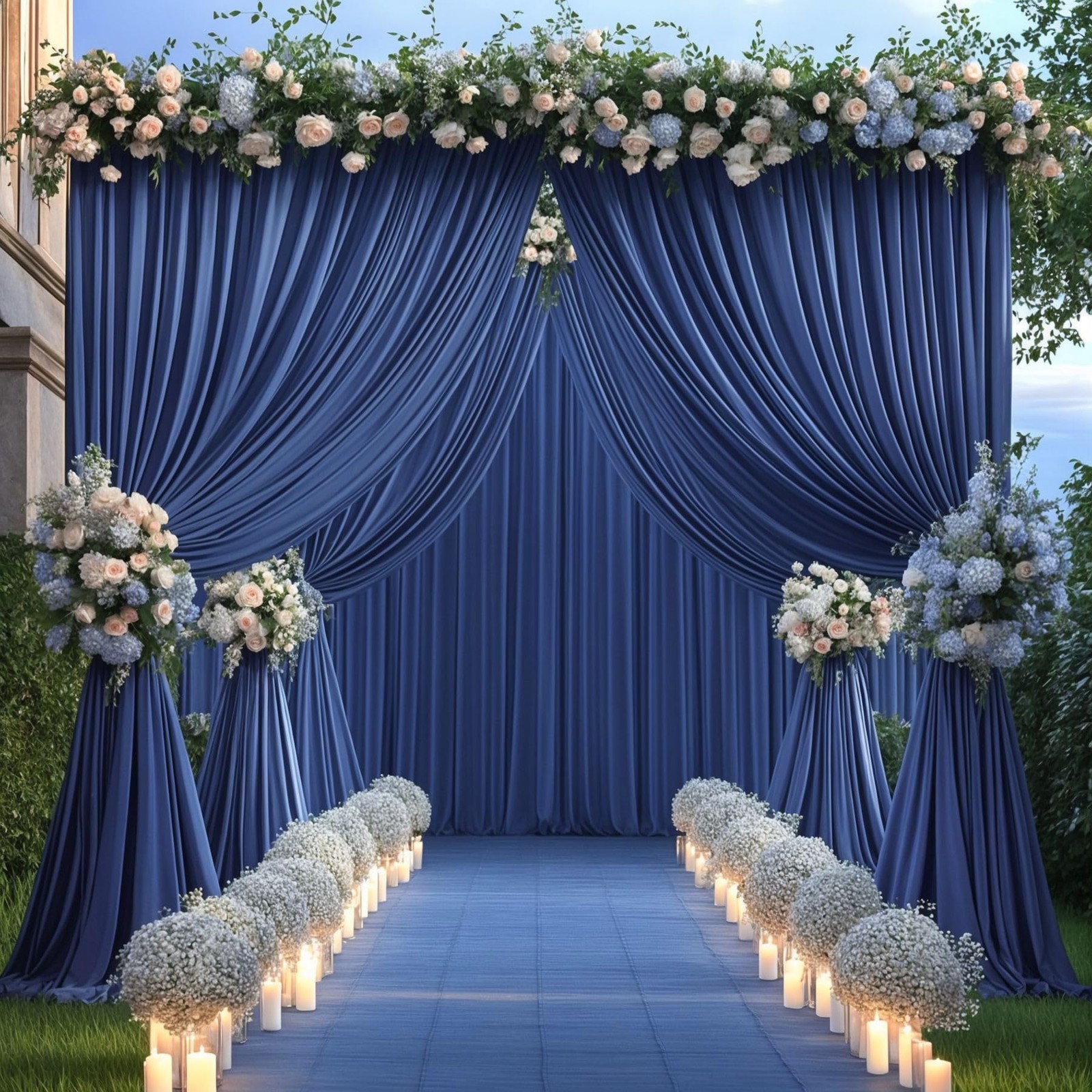 8x10ft Navy Blue Wrinkle Free Polyester Backdrop Curtain 2 Panels 4x10ft