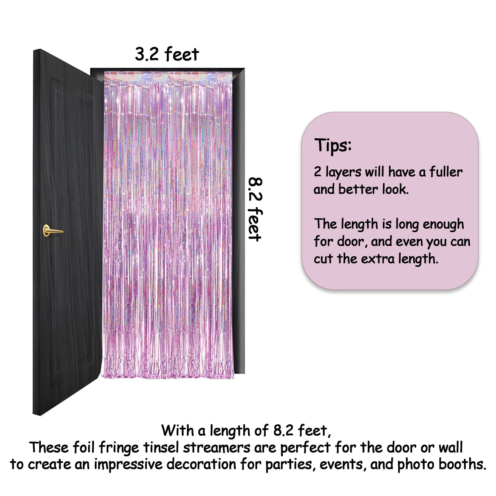 Pink Tinsel Curtain Party Backdrop – GREATRIL Foil Fringe 3.2ft*8.2ft,