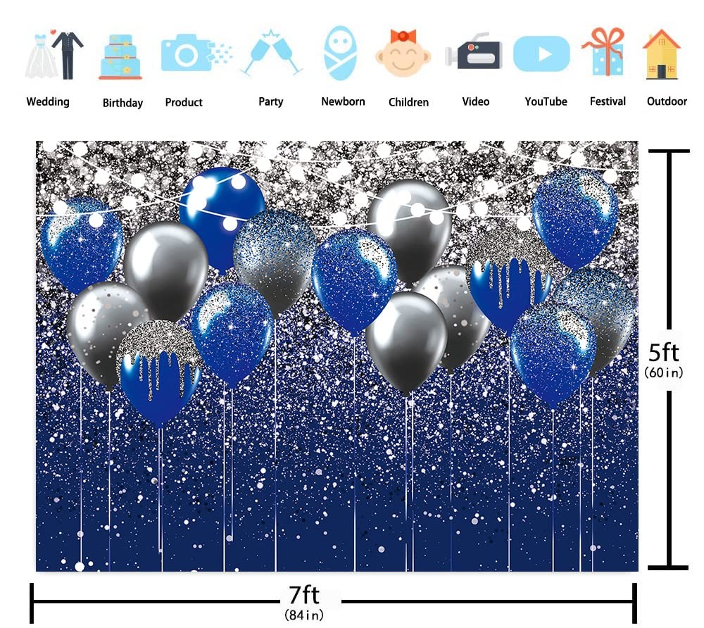 Royal Blue Glitter Backdrop 7x5FT Blue Silver Sequin Photography Studio Event