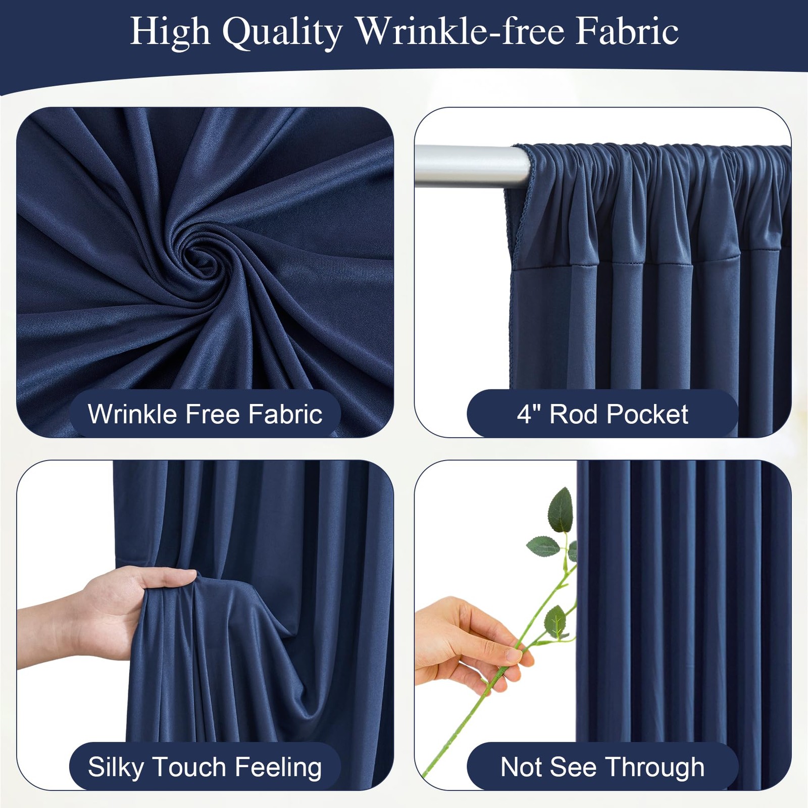 10x10FT Navy Blue Backdrop Curtains, Lights, 2 Panels 5x10ft, Wrinkle Free
