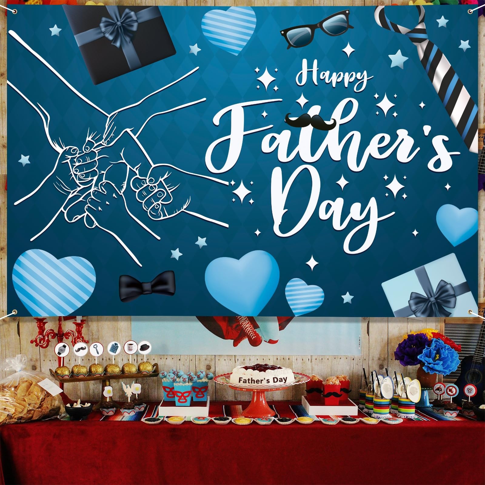 Happy Fathers Day Banner Decorations 72″ x 48″ Fathers Day Backdrop Hand in Hand