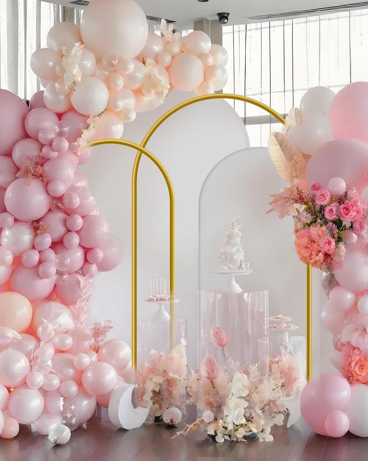 Metal Arch Backdrop Stand and Cover Set of 2 (7.2 ft/6 ft, White), Wedding Ar…