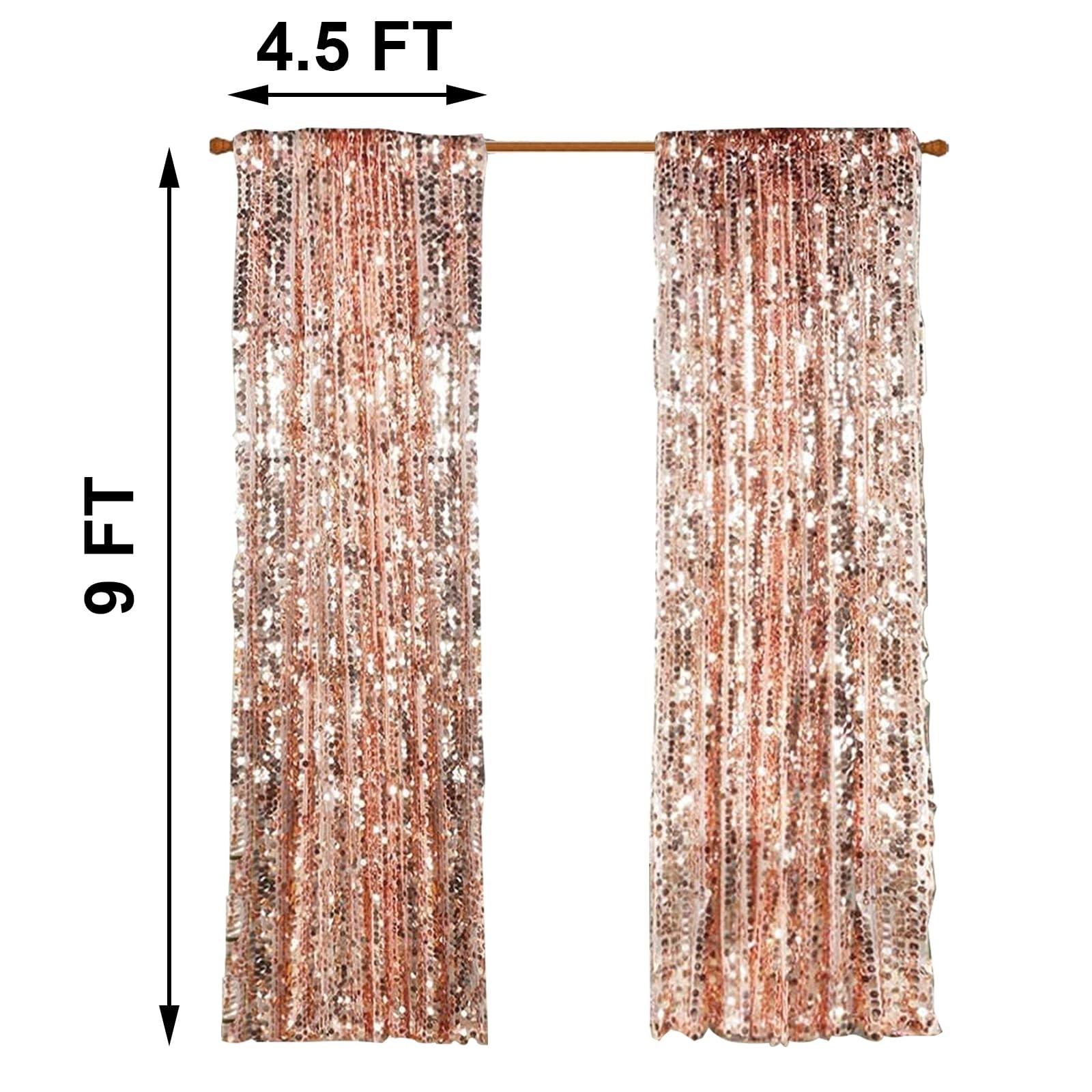 Rose Gold Sequin Backdrop Curtains Drapes Panels Party Decor 9x9ft Big Sequin