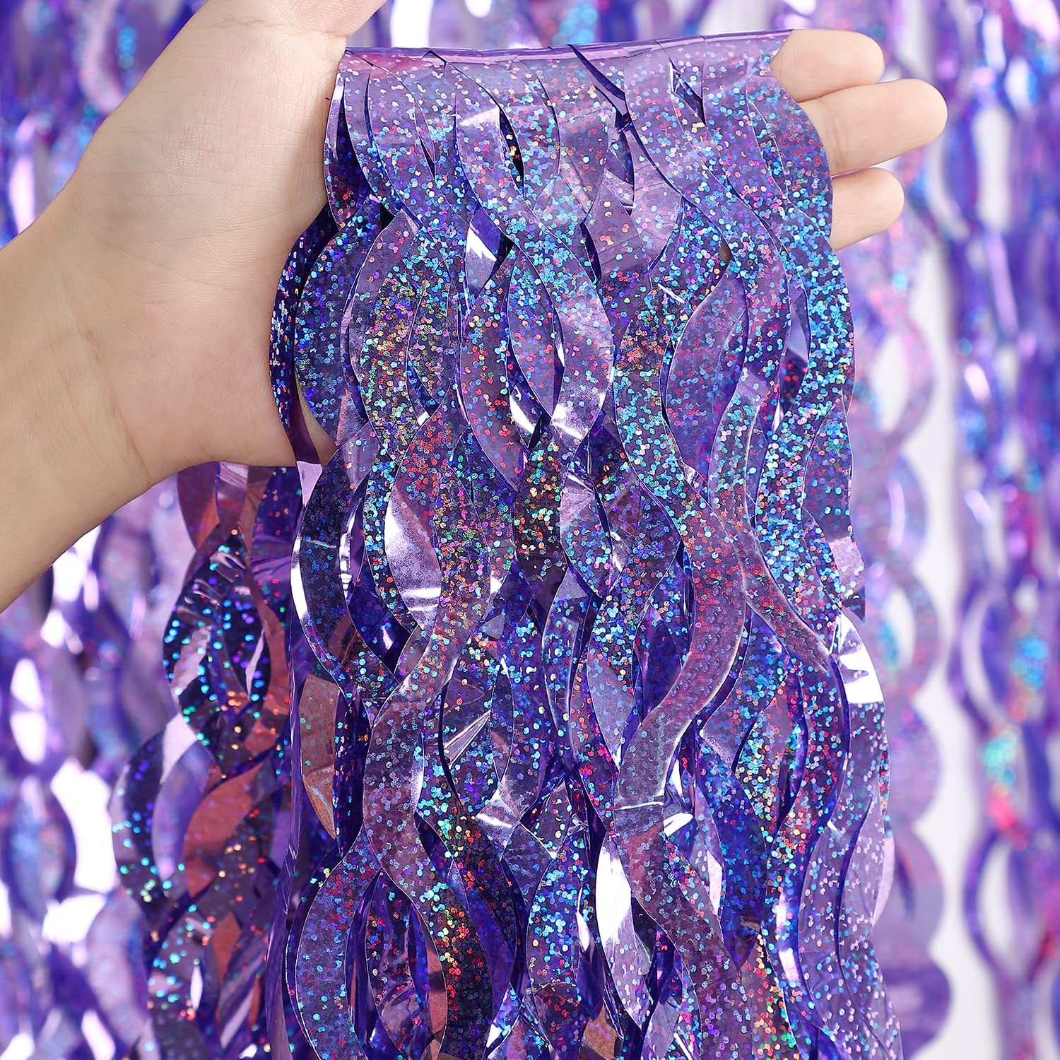 Purple Foil Fringe Curtains Party Decorations – 3 Pack 3.3 ft x 6.6 ft Foil P…