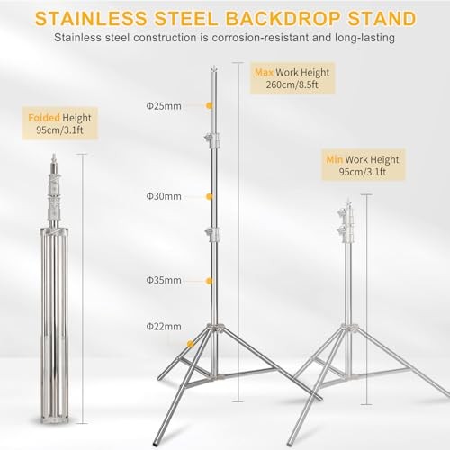 Photo Backdrop Stand 8.5 x10Ft Stainless Steel Heavy Duty Back Drop 8.5 x 10 Ft