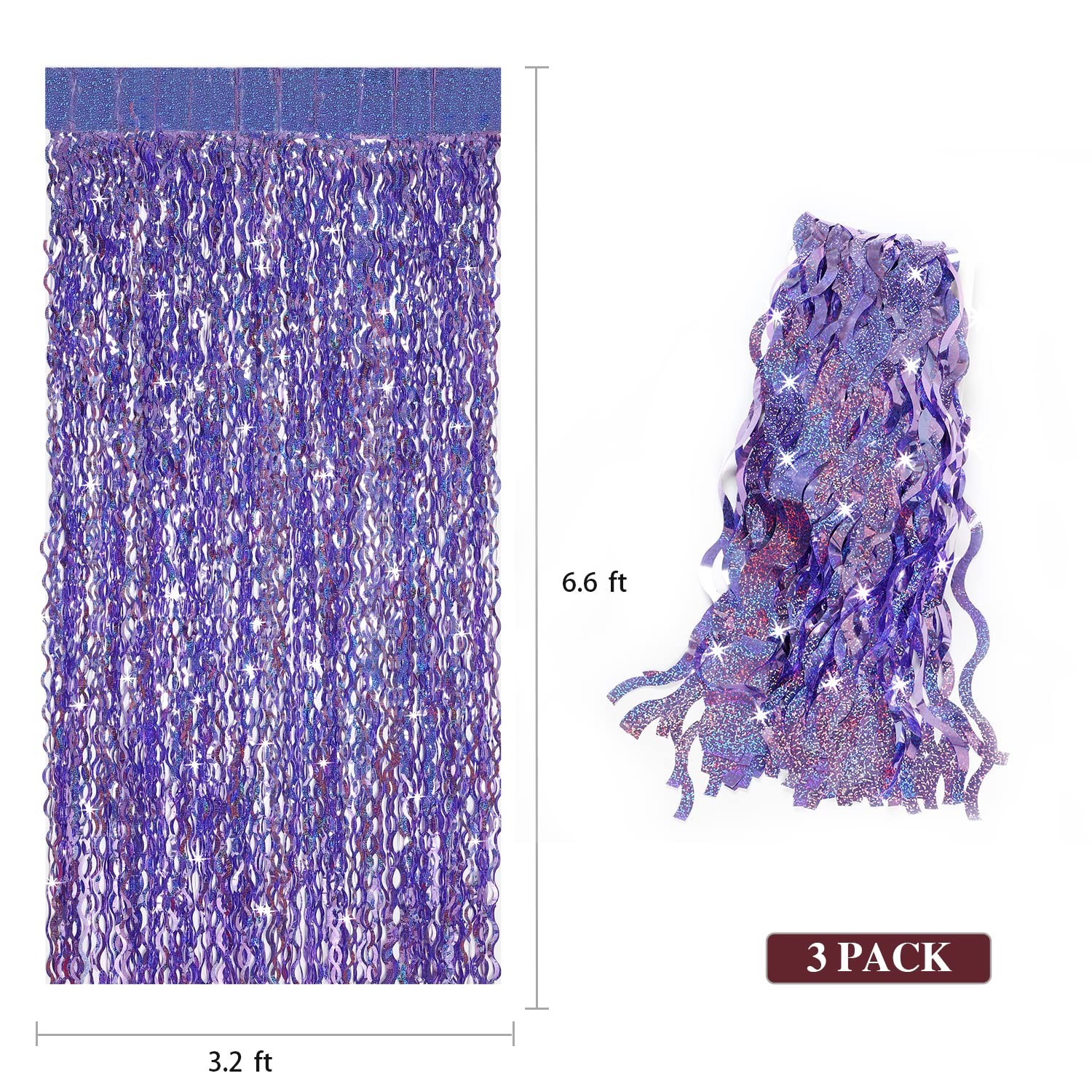 Purple Foil Fringe Curtains Party Decorations – 3 Pack 3.3 ft x 6.6 ft Foil P…