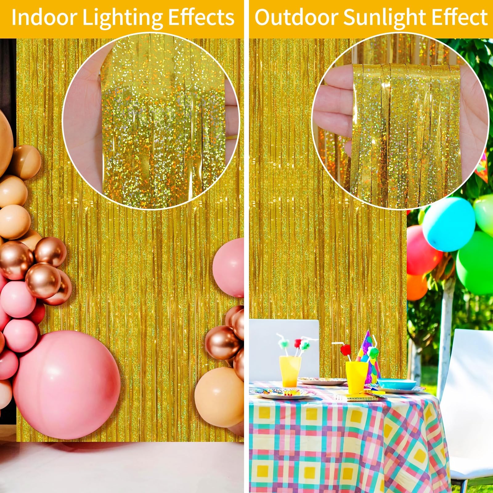 4 Pack Gold Foil Fringe Tinsel Backdrop Curtains for Birthday Bachelorette
