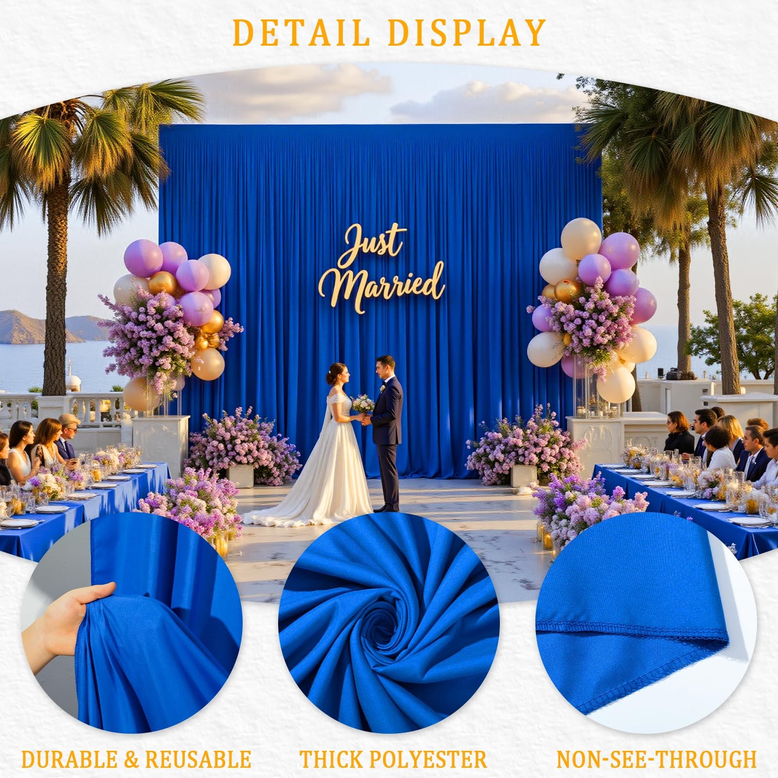 Royal Blue Backdrop Curtain for Wedding, Photo Backdrop Curtain for Bridal Sh…