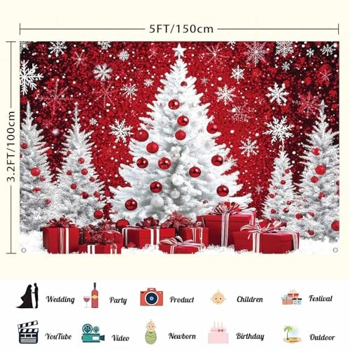 Snowy Christmas Backdrop Merry Christmas Holiday Birthday Party 5x3ft Red White