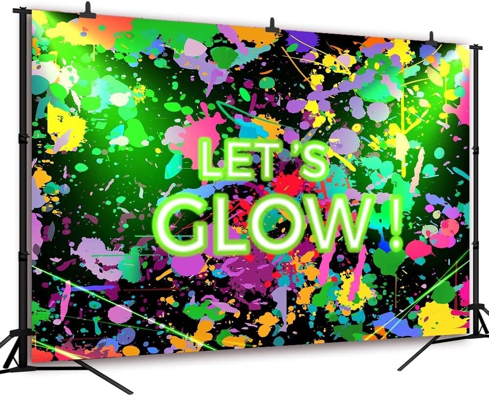 DePhoto 7X5Ft Glow Neon Birthday Party Backdrop Let’s Glow Splatter Photography