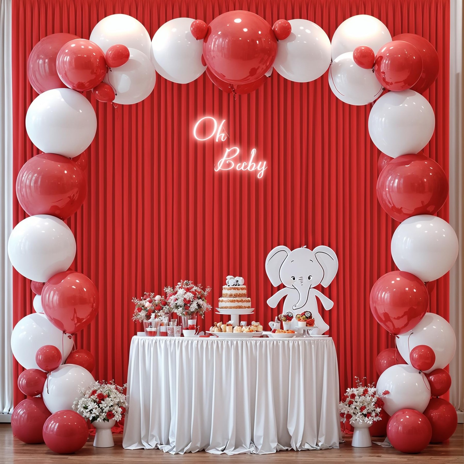 10x10FT Red Backdrop Curtain 2 Panels 5x10FT Wrinkle Free Photo Party Decor