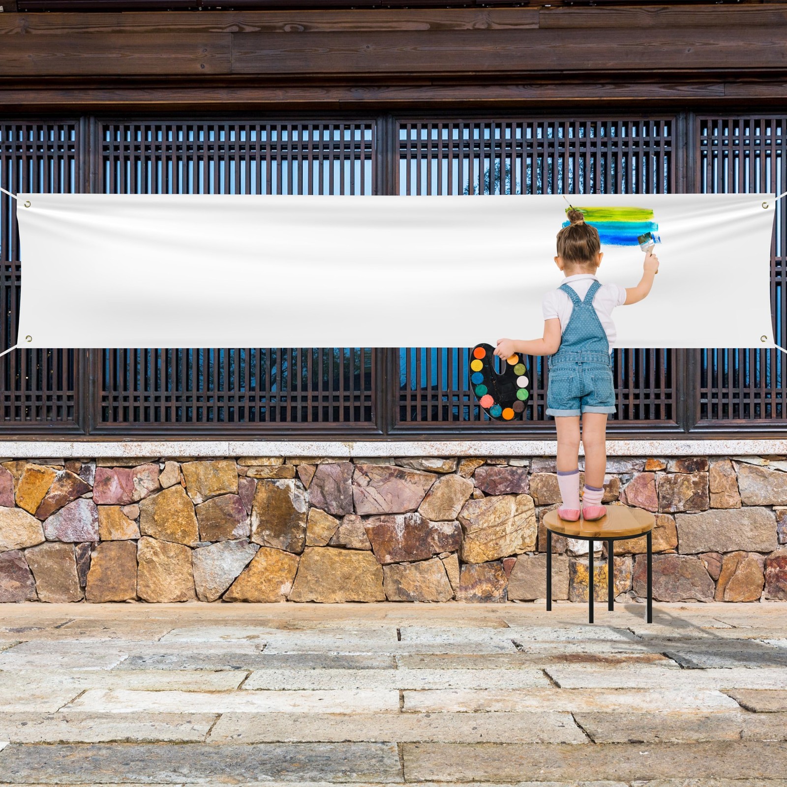 Blank DIY Banners Polyester Oxford Cloth White Banner with Hanging Rope for W…
