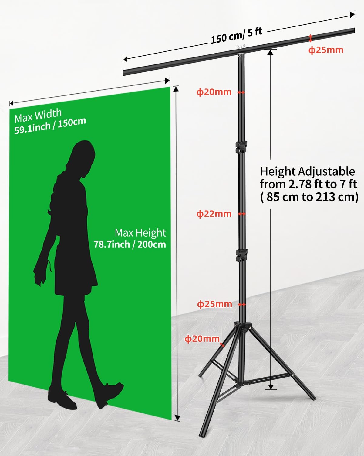 7×5 ft(HxW) Green Screen Stand Kit, 6.5×5 ft Green Screen Backdrop with Stand…