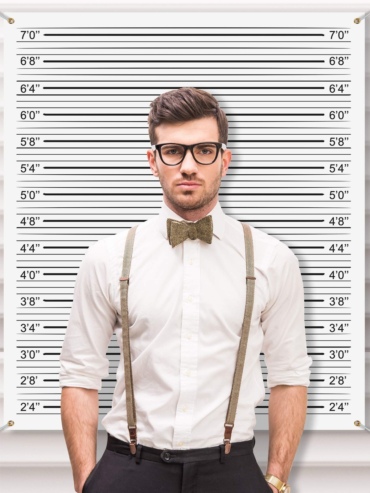 Mugshot Backdrop Photo Booth Banner 4.9 x 4.3 ft, x feet, White