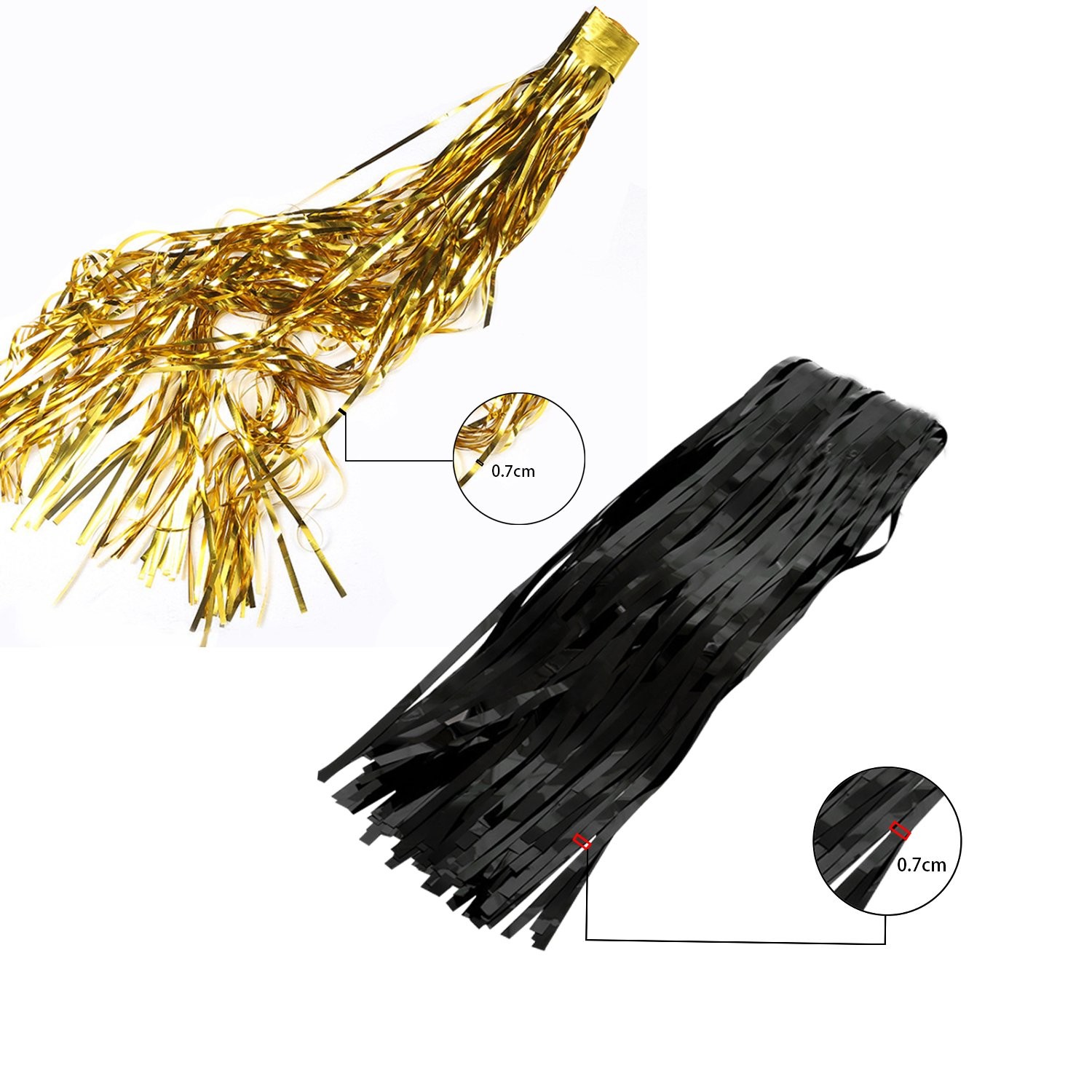 Black and Gold Tinsel Foil Fringe Curtains for New Year’s, Halloween, Graduation