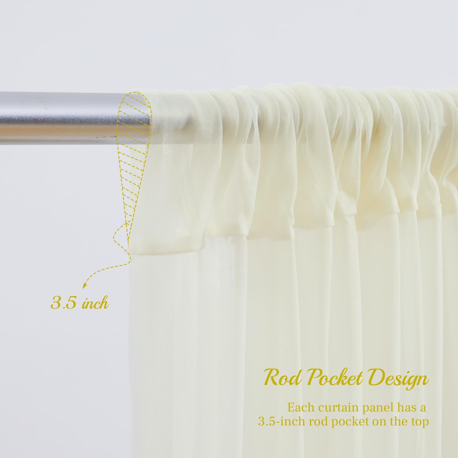 108FT Ivory Tulle Curtain Backdrop With Lights String Sheer Fabric Drapes