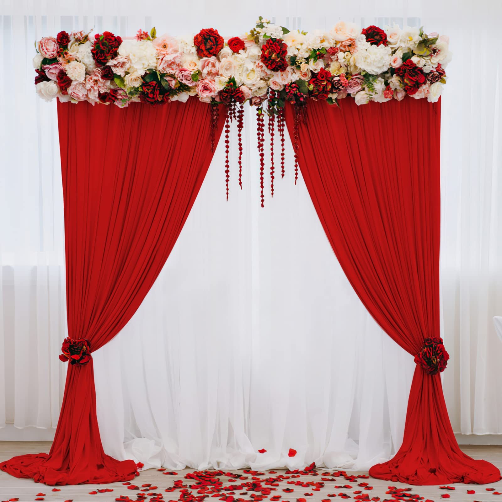 Red Backdrop Curtains Polyester Photo Backdrop Drapes Wedding 5x10ft 2 Panels